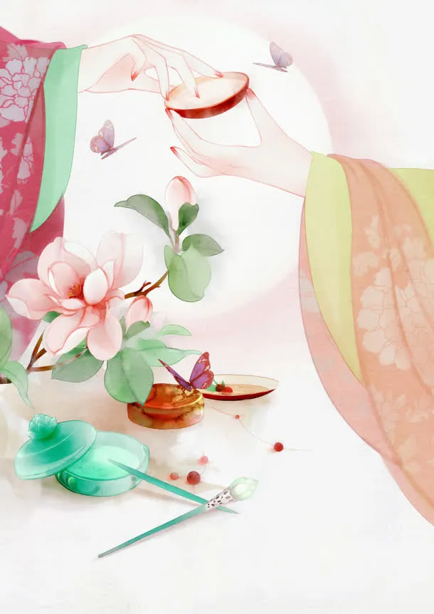 唯美古风手绘插画免抠