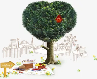 指示箭头与爱心小树免抠