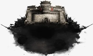 中国风水墨游戏城墙免抠