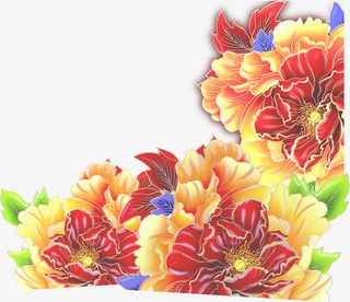 红黄色中国风花朵免抠