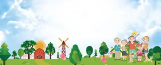 全家出游卡通户外蓝色banner高清