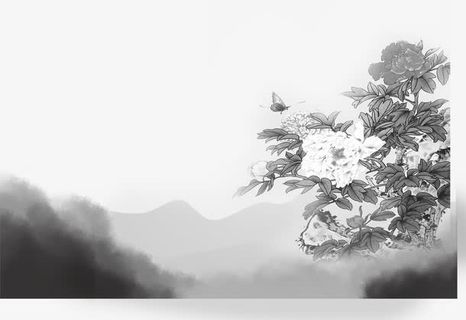 山水植物水墨画免抠