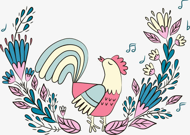 卡通矢量粉色公鸡花边元素免抠