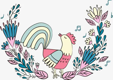 卡通矢量粉色公鸡花边元素免抠