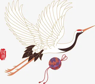 国潮手绘仙鹤07免抠
