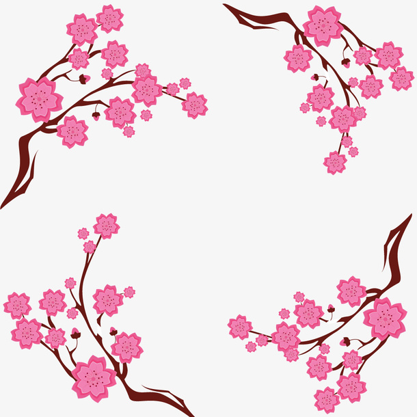 粉红桃花花边框春天矢量素材免抠