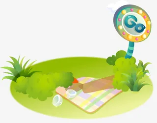 绿地草地春天卡通海报促销素材免抠