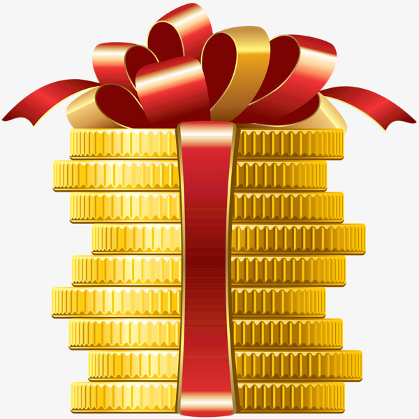 红色缎带金币免抠