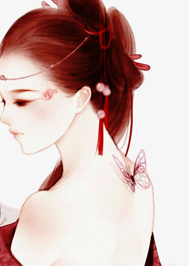 水彩风美女免抠