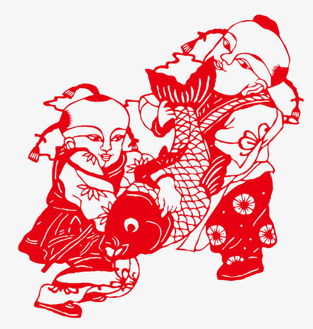 红色剪纸小人物免抠