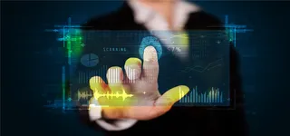 点击指纹的商务男人科技背景高清