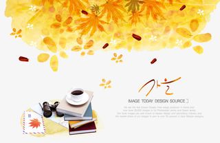 韩国秋叶 秋季 休闲 咖啡 水免抠