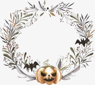 水彩南瓜花藤边框免抠