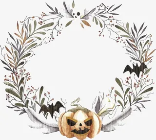 水彩南瓜花藤边框免抠