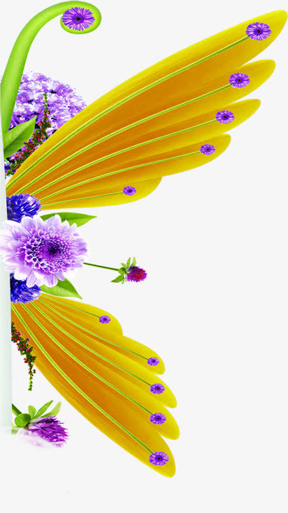 绿色翅膀蓝色花朵儿童节海报免抠