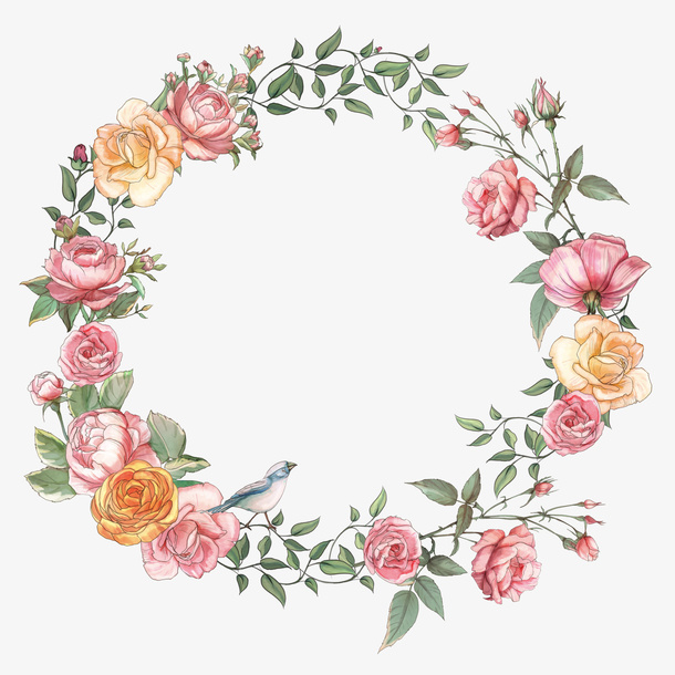 手绘漂亮花朵花环免抠