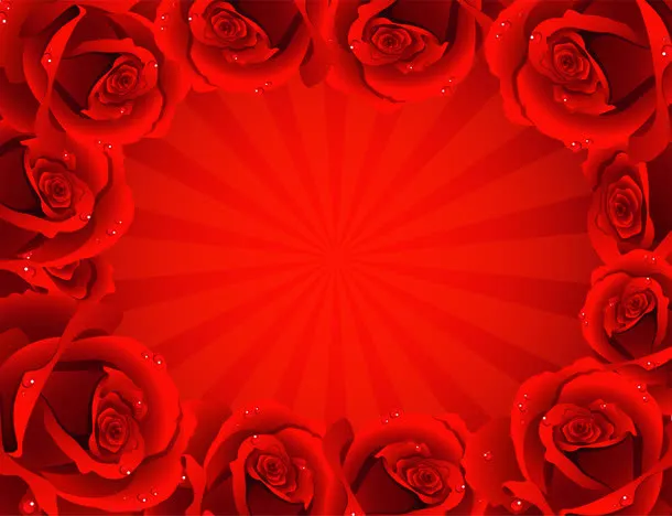 红色玫瑰花朵水珠边框免抠