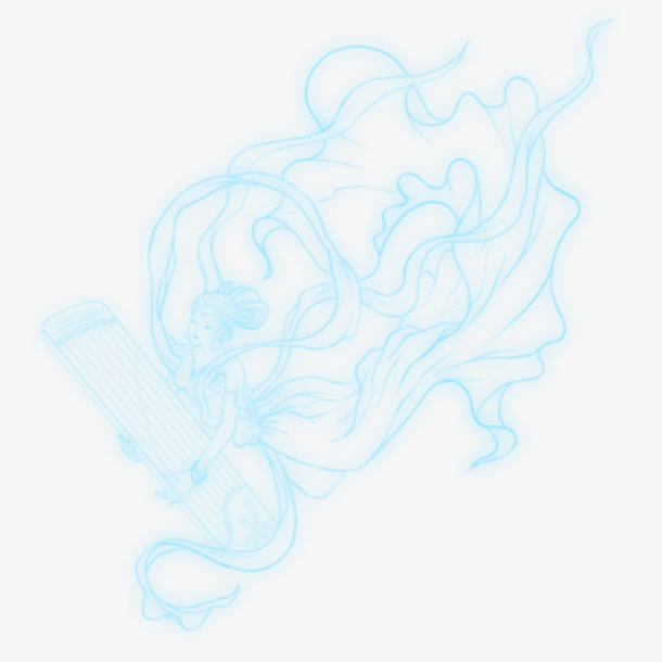 抱琴的仙女蓝色线条背景免抠