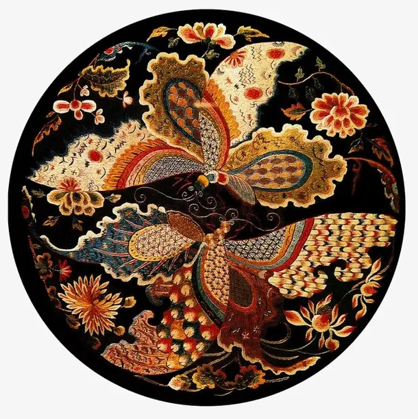 缂丝金团寿蝴蝶PNG免抠
