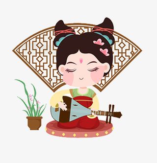 国潮风 唐朝仕女 琵琶 中国风免抠