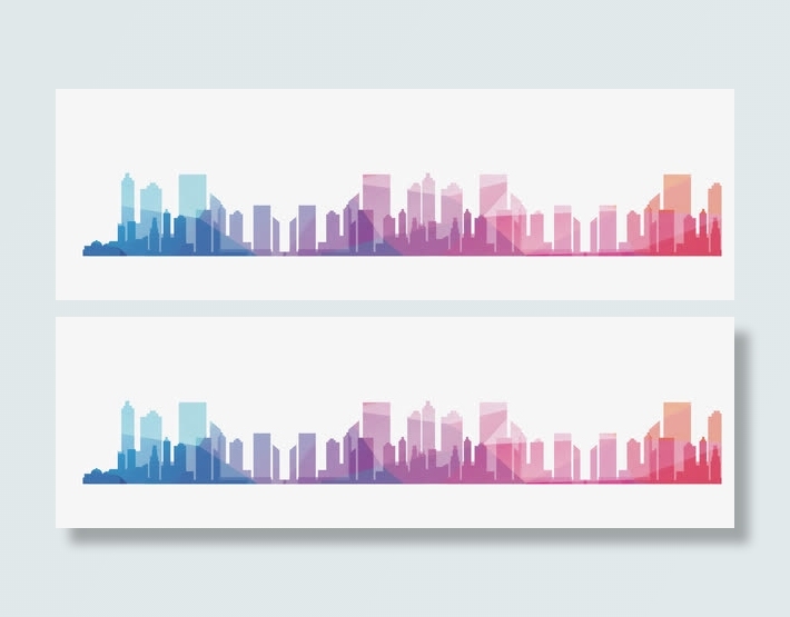 彩色城市剪影免抠