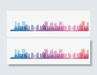 彩色城市剪影免抠