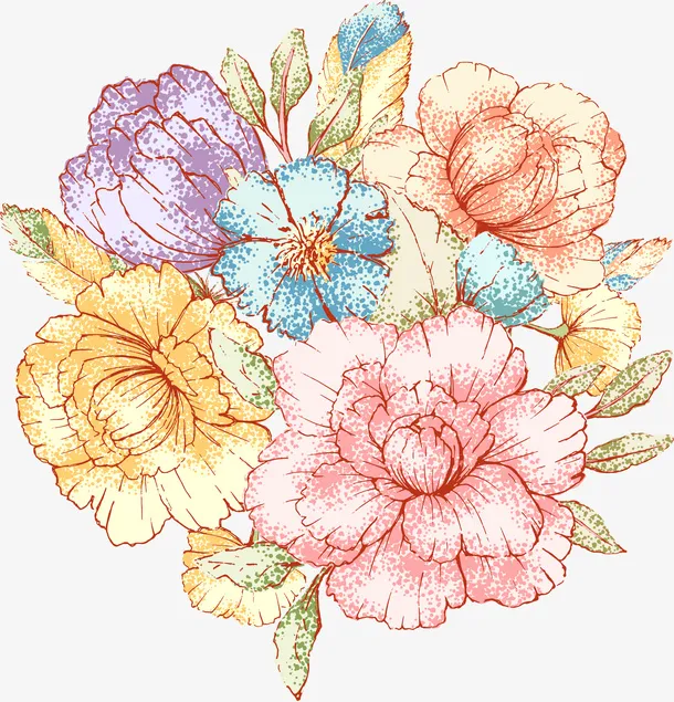 盛开的五颜六色花免抠