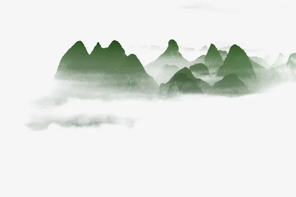 绿色山水手绘素材免抠