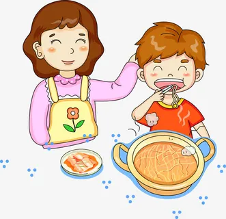 卡通吃饭的孩子免抠