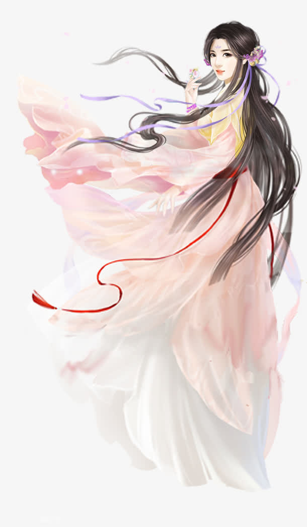 古风立绘黑发白沙女子免抠