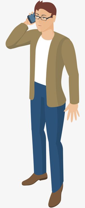 手绘卡通男性职业人物打电话免抠