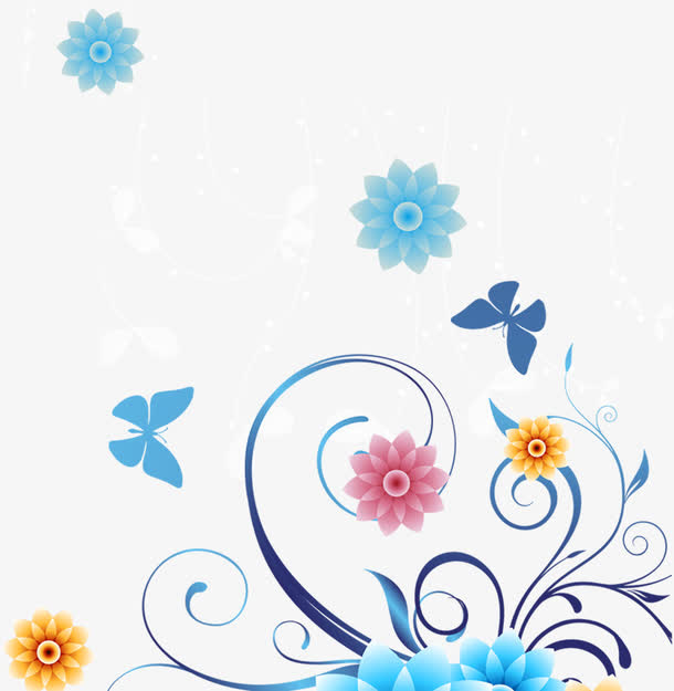 春天蓝色蝴蝶花纹免抠