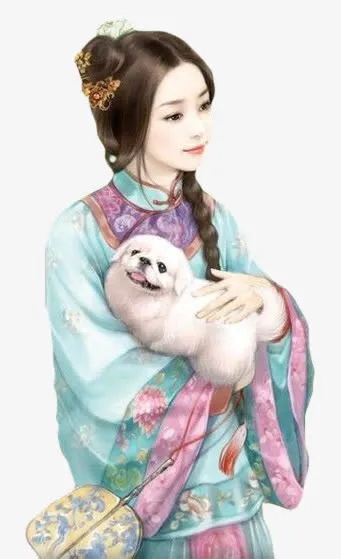 抱小狗女子古风立绘免抠