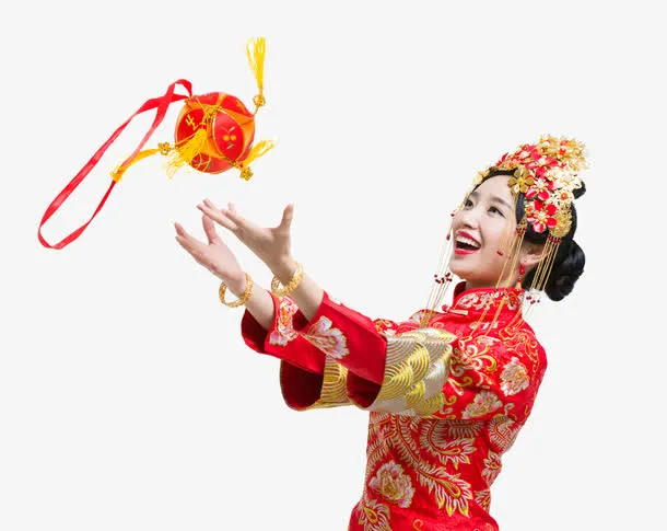 传统古典抛绣球图片免抠