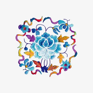 蓝色刺绣花纹免抠