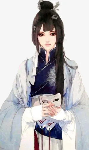 拿面具的少女古风手绘免抠