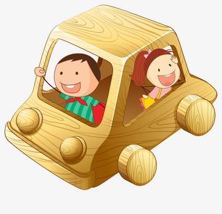 卡通手绘木质小车免抠