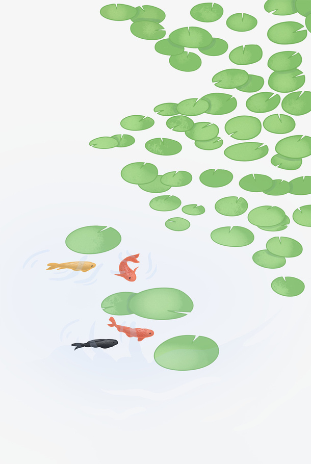 手绘夏日荷塘小清新插图睡莲荷叶免抠