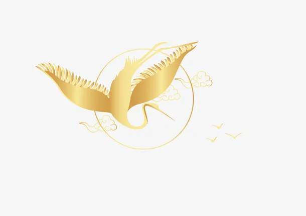 简约金色仙鹤元素免抠