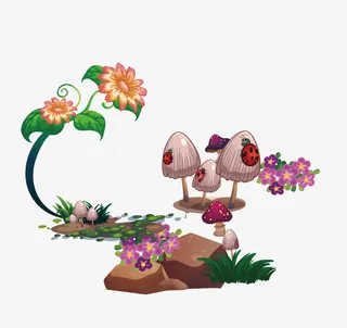 石头花朵蘑菇七星瓢虫免抠