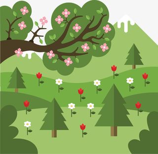 绿色春天郊外景色免抠