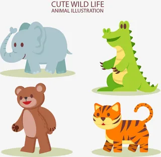 4款卡通野生动物矢量素材免抠