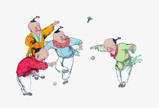 正在踢毽子的古代儿童免抠