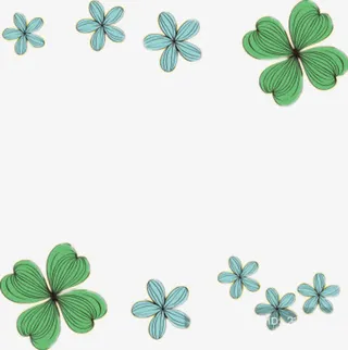 蓝色花朵和四叶草免抠