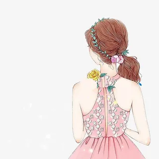 38女神节手绘清新女孩背影免抠