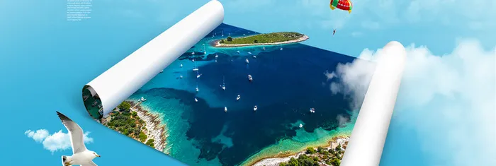 夏季蓝色海边旅行banner背景高清