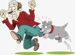 可爱卡通插图被狗咬住屁股的男人免抠