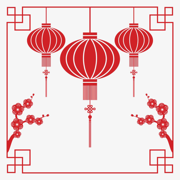 红色中国风灯笼框架免抠