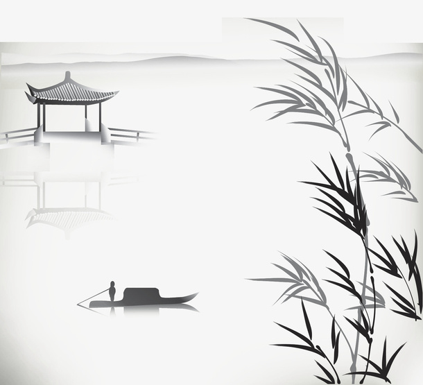 清新文艺水墨山水画免抠