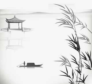 清新文艺水墨山水画免抠